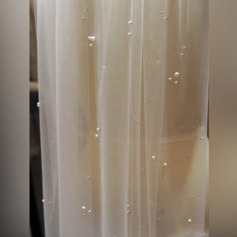 Beaded Pearl Wedding Veil Chapel Length